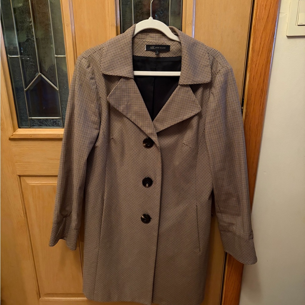 Anne Klein Tan Houndstooth Trench Coat